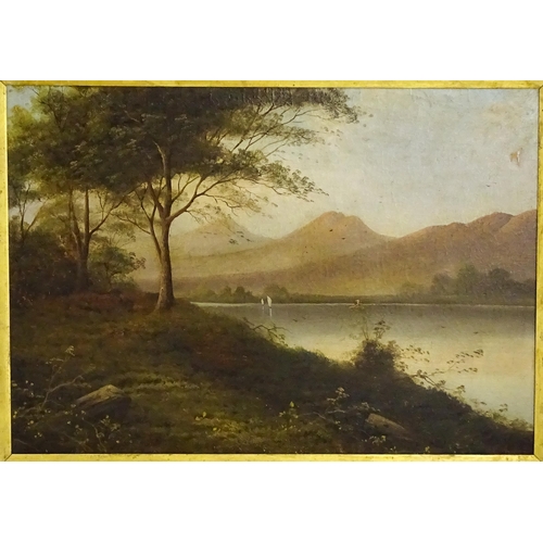 1638 - Early 20th century, Oil on canvas, A lakeside view with mountains beyond. Indistinctly signed C. A. ... 