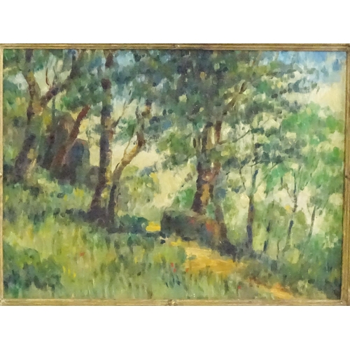 1645 - S. N. Chew, 20th century, Oil on board, The Hill Path, A woodland scene. Ascribed verso. Approx. 11 ... 