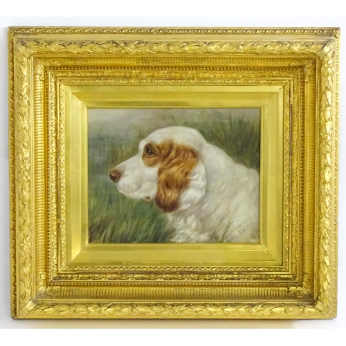 1649 - Edward Aistrop (act. 1880-1920), Oil on board, A portrait of a Spaniel dog. Signed with monogram low... 