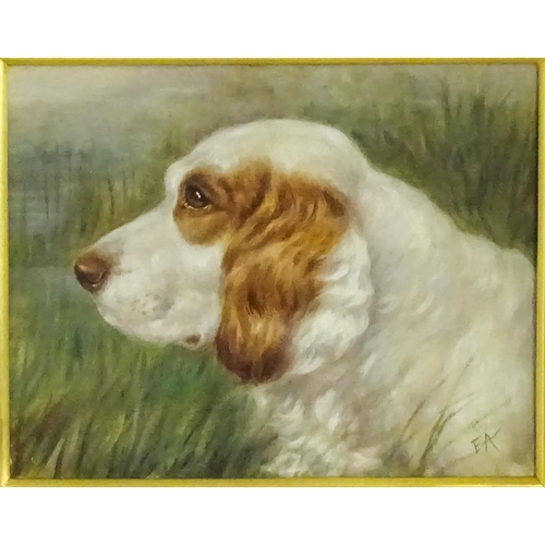 1649 - Edward Aistrop (act. 1880-1920), Oil on board, A portrait of a Spaniel dog. Signed with monogram low... 