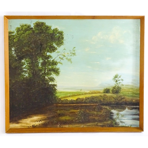 1654 - C. Burdick, 20th century, Oil on board, An English country landscape with river and fields beyond. S... 