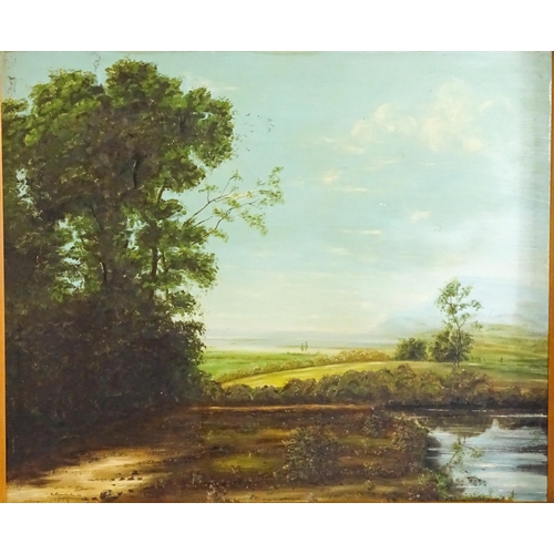 1654 - C. Burdick, 20th century, Oil on board, An English country landscape with river and fields beyond. S... 