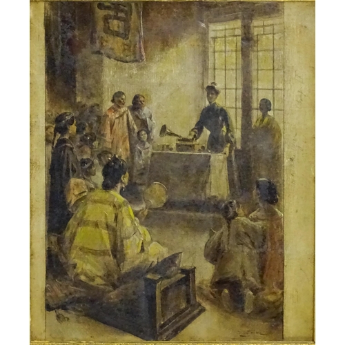 1657 - 19th century, Oil on canvas, A Chinese interior with ladies music lesson. Indistinctly signed lower ... 