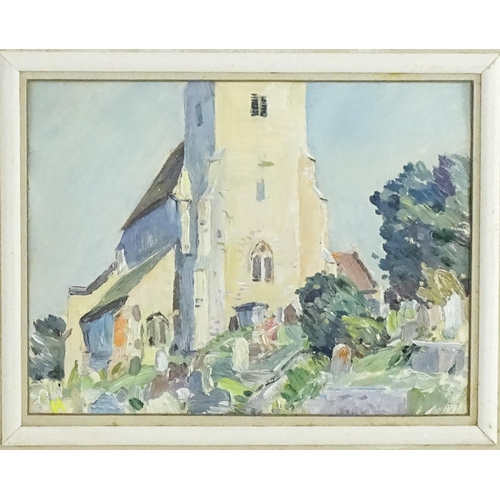 1658 - Oliver Hill, 20th century, Oil on card, Cotswold Church. Approx. 8 1/4