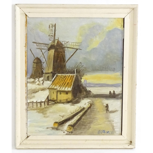 1659 - Parnell, Continental School, 20th century, Oil on board, A winter landscape with windmills and figur... 