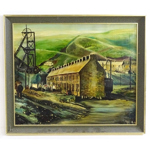 1663 - Pugh, 20th century, Oil on canvas, An industrial mining landscape with colliery / pit head machinery... 