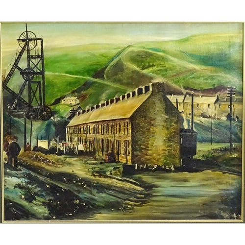 1663 - Pugh, 20th century, Oil on canvas, An industrial mining landscape with colliery / pit head machinery... 