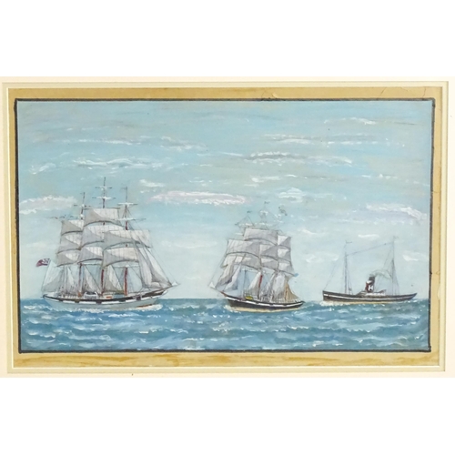 1673 - Late 19th / early 20th century, Oil on board, A seascape with sailing boats and a steam ship. Approx... 