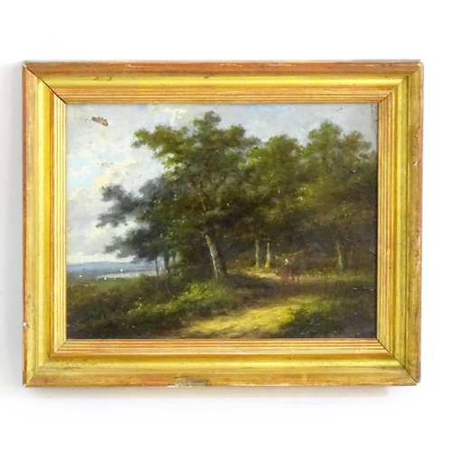 1693 - 19th century, Oil on canvas, Figures walking on a wooded path. Approx. 5 3/4