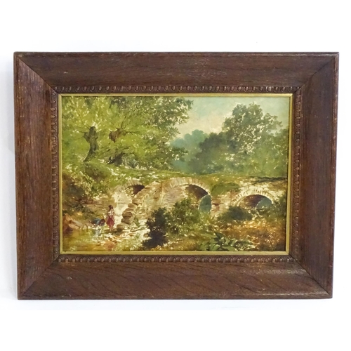 1697 - 20th century, Oil on board, A stone arch bridge with children playing. Together with a 20th century ... 