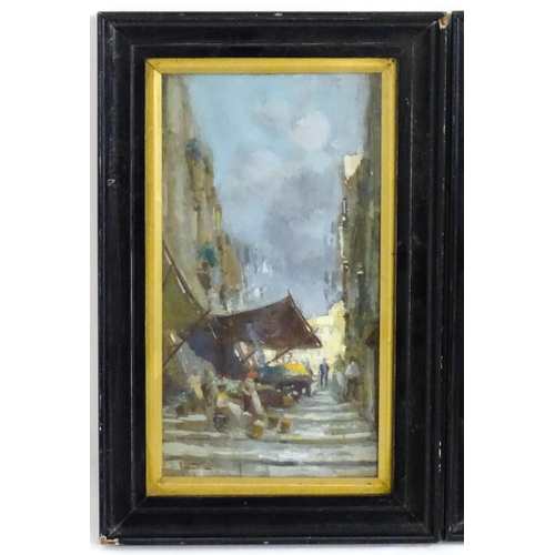 1698 - Oscar Ricciardi (1864-1935), Italian School, Oil on board, Neapolitan market scenes by the port of N... 