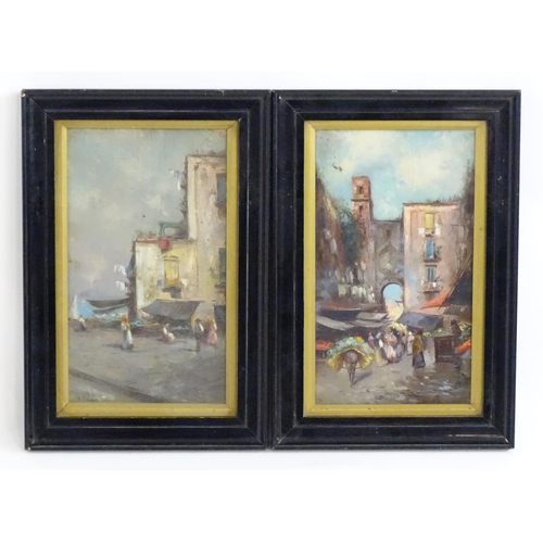 1699 - Oscar Ricciardi (1864-1935), Italian School, Oil on board, Neapolitan market scenes by the port of N... 