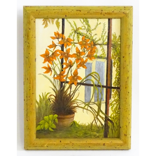 1700 - J. Ransom, 20th century , Acrylic on canvas board, Garden Corner. Signed lower. Approx. 9 3/4