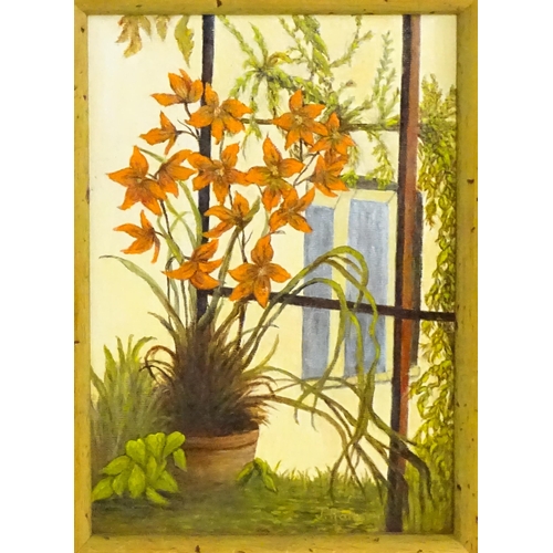 1700 - J. Ransom, 20th century , Acrylic on canvas board, Garden Corner. Signed lower. Approx. 9 3/4