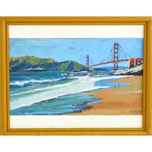 1702 - Patrick Gibbs, 20th century, American School, Oil on board, Golden Gate Bridge, San Francisco. Signe... 