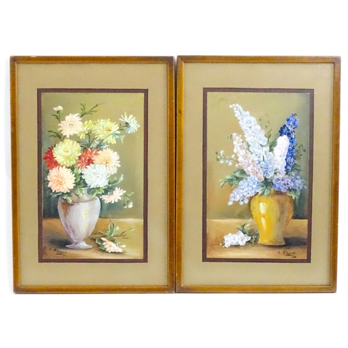 1744 - L. Siegert, 20th century, Watercolours, A pair of still life studies with flowers, one with delphini... 