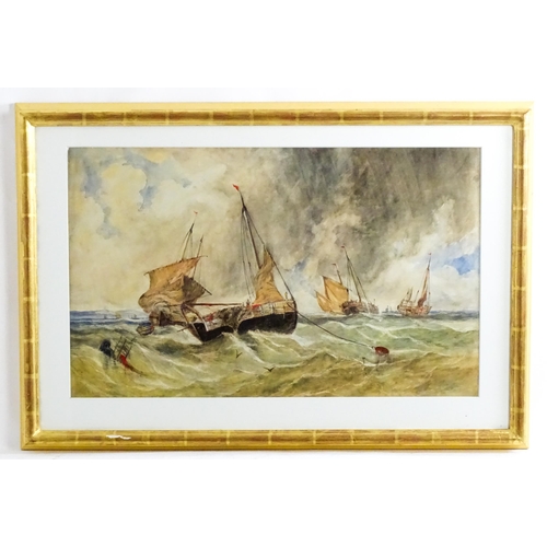 1754 - Manner of William Callcott Knell, 19th century, Watercolour, A tempestuous seascape with shipping. S... 