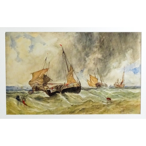 1754 - Manner of William Callcott Knell, 19th century, Watercolour, A tempestuous seascape with shipping. S... 