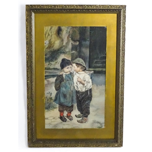 1755 - After Marie Wunsch (1862-1898), 19th century, Watercolour, A Secret, Two children whispering on a pa... 