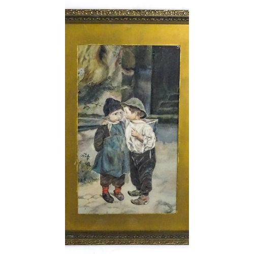 1755 - After Marie Wunsch (1862-1898), 19th century, Watercolour, A Secret, Two children whispering on a pa... 