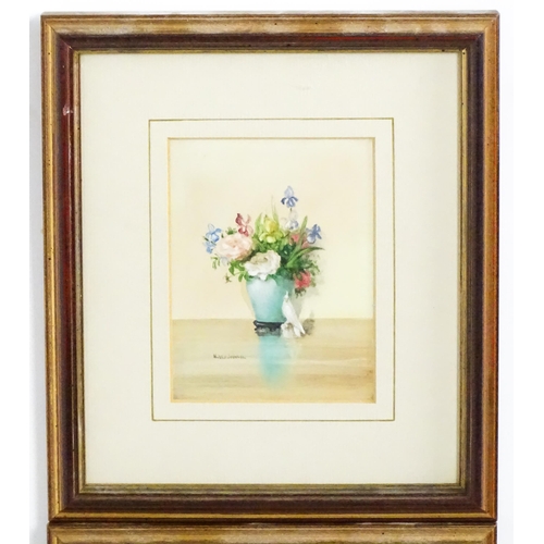 1757 - H. Whittall, 20th century, Watercolours, A pair of still life studies with flowers in a vase one wit... 