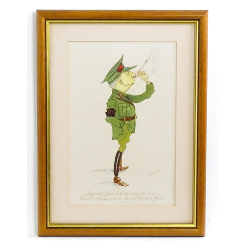 1761 - C. Hunt, 20th century, Watercolour, A caricature of a World War I / WWI officer, titled Brigadier-Ge... 