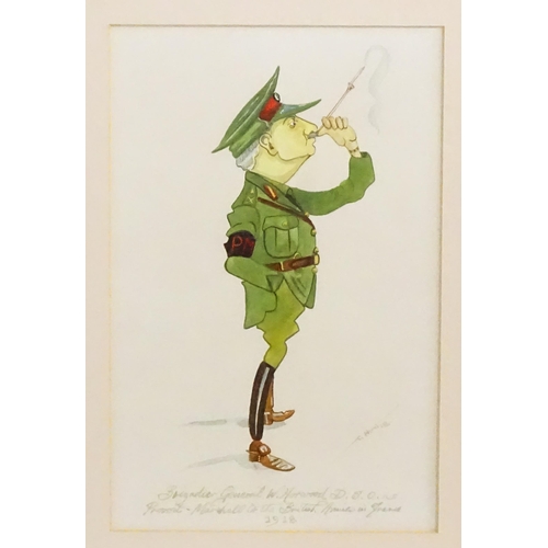 1761 - C. Hunt, 20th century, Watercolour, A caricature of a World War I / WWI officer, titled Brigadier-Ge... 