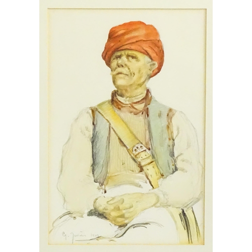 1762 - Early 20th century, Pencil and watercolour, A portrait of a seated gentleman with a moustache wearin... 