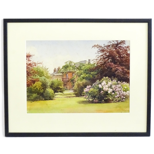 1765 - Early 20th century, Watercolour, The Crescent, Ripon, A garden scene with house beyond. Titled verso... 