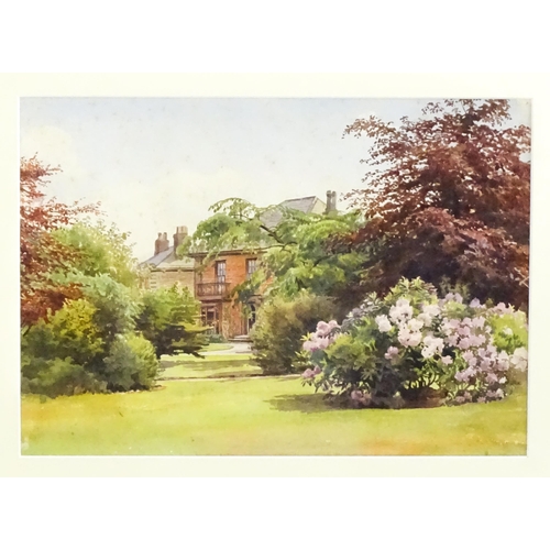 1765 - Early 20th century, Watercolour, The Crescent, Ripon, A garden scene with house beyond. Titled verso... 