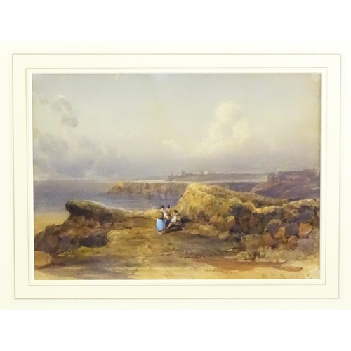 1768 - 19th century, Watercolour, A coastal scene with a view of Whitby with figures. Signed with monogram ... 