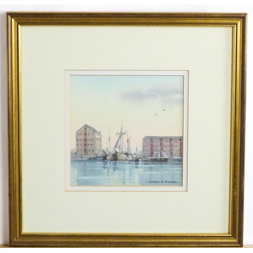 1775 - Barry K. Barnes, Watercolour, Moored boats at Gloucester Quays. Signed lower right. Together with a ... 