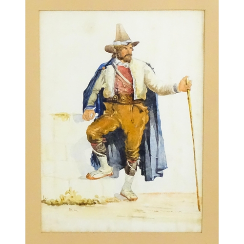 1780 - Italian School, Watercolours, A pair of portraits, one depicting a man wearing a traditional hat, th... 