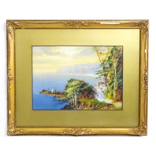 1782 - M. E. Cole, 20th century, Watercolour and gouache, A coastal scene with village below. Signed lower ... 