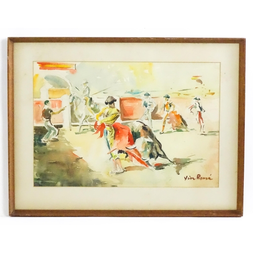 1784 - 20th century, Continental School, Watercolour, The Bull Fight. Signed Vin Roma lower right. Approx. ... 