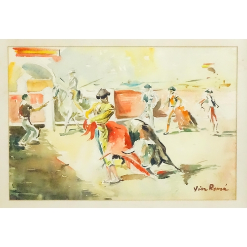 1784 - 20th century, Continental School, Watercolour, The Bull Fight. Signed Vin Roma lower right. Approx. ... 