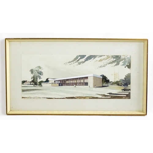 1786 - Peter Sainsbury, 20th century, Watercolour, An architectural study of a modern building with church ... 