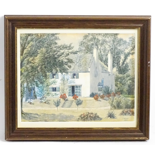 1788 - J. Milne, 19th century, Watercolour, A study of a country house and garden. Signed and dated 1878 lo... 