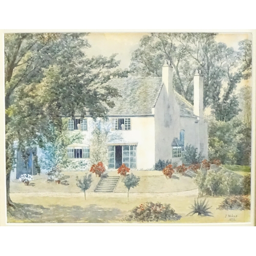 1788 - J. Milne, 19th century, Watercolour, A study of a country house and garden. Signed and dated 1878 lo... 