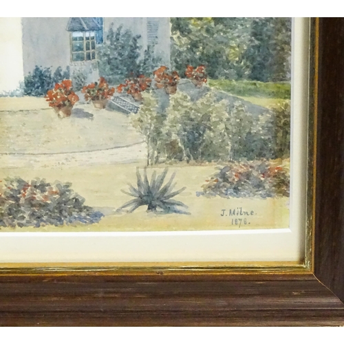 1788 - J. Milne, 19th century, Watercolour, A study of a country house and garden. Signed and dated 1878 lo... 