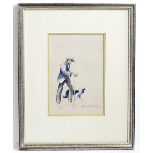 1789 - Brian Irving (1931-2013), Watercolour, A study of a farmer and dog. Signed lower right. Approx. 7 1/... 