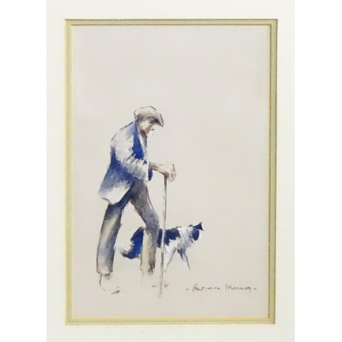 1789 - Brian Irving (1931-2013), Watercolour, A study of a farmer and dog. Signed lower right. Approx. 7 1/... 