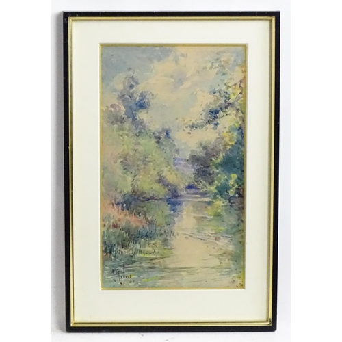 1790 - M. Robert, Early 20th century, French School, Watercolour, An Impressionistic wooded river landscape... 