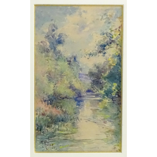 1790 - M. Robert, Early 20th century, French School, Watercolour, An Impressionistic wooded river landscape... 