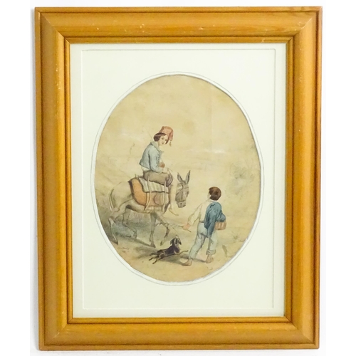 1792 - 19th century, Italian / Neapolitan School, Watercolour, Children with a donkey and dog in a landscap... 