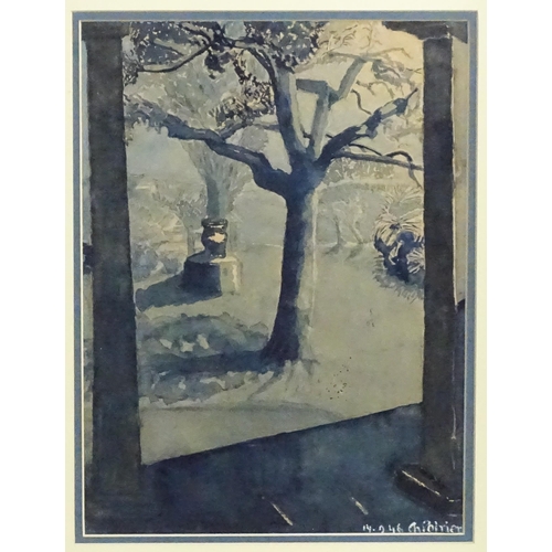 1793 - Charles Poirier, 20th century, Watercolour, The Garden from the Terrace. Signed and dated (19)46 low... 