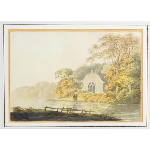 1796 - William Payne, Watercolours, A pair comprising Abbey ruins with figures walking along the river, and... 