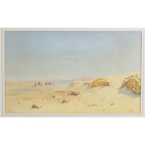 1799 - William Ashton, Early 20th century, Watercolour, A Middle Eastern desert scene with Arab travellers ... 