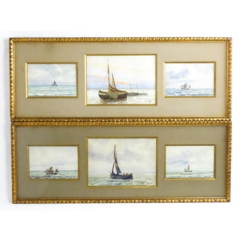 1800 - Franz de Vadder (1862-1936), Marine School, Watercolours, A pair, Three watercolours mounted togethe... 