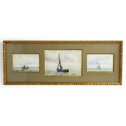 1800 - Franz de Vadder (1862-1936), Marine School, Watercolours, A pair, Three watercolours mounted togethe... 